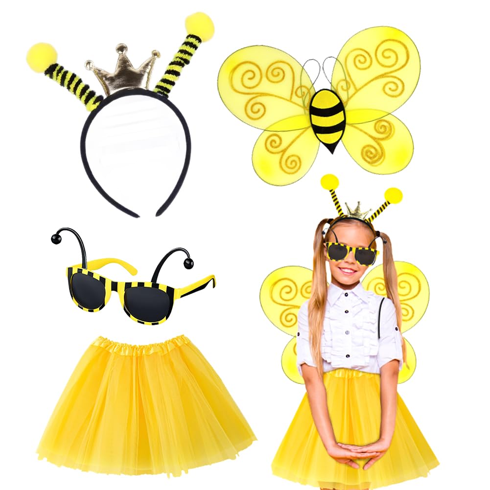 YUPDFGB 4PCS Bee Costume Accessories, with Bees Wing Antenna Headband, Glasses and Tutu Skirt, bee Party Supplies Carnival Party Costume Halloween Cosplay