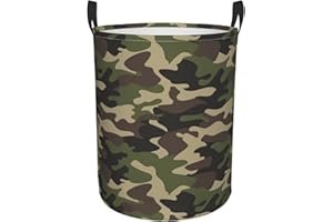 Gbuzozie 38L Round Laundry Hamper Camouflage Pattern Storage Basket Waterproof Coating Green Camo Organizer Bin For Nursery Clothes Toys