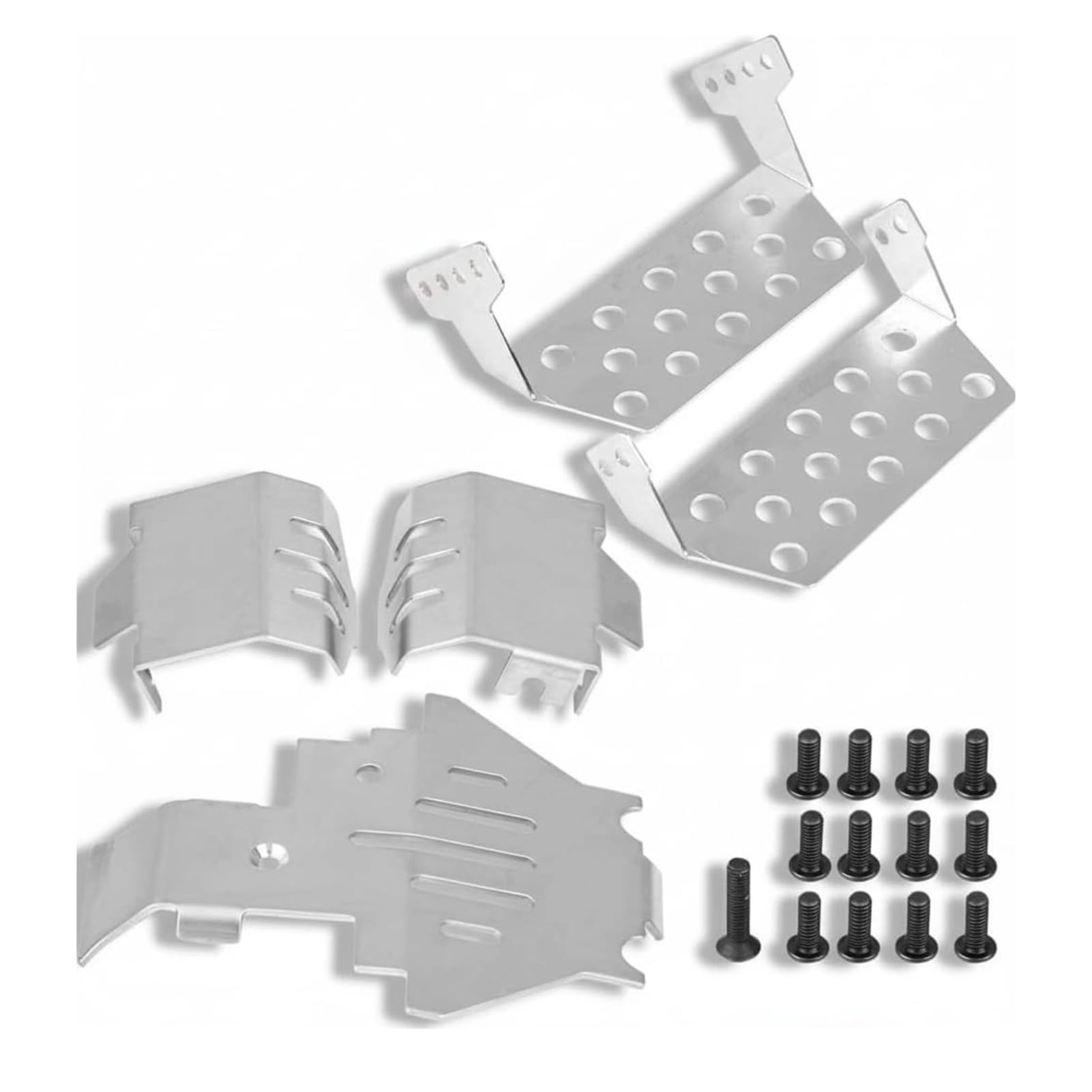 RC Chassis Armors Set, Stainless Steel Chassis Armors Protection Skid Plate Available for Traxxas 82056-4 RC Car Upgrade Part(Silver)