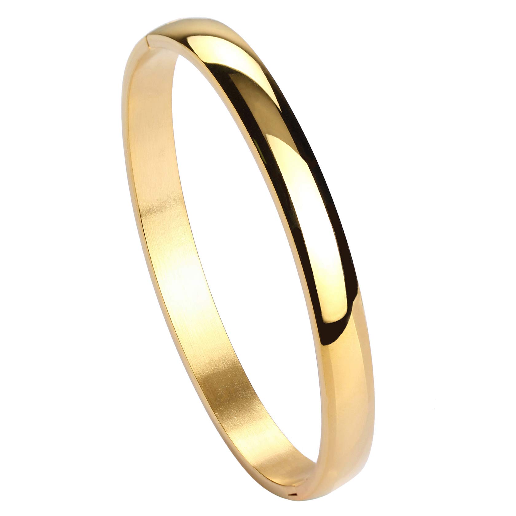 MILAKOO Womens 6MM Stainless Steel Bracelet Gold Plain Polished Finish Oval Bangle Cuff