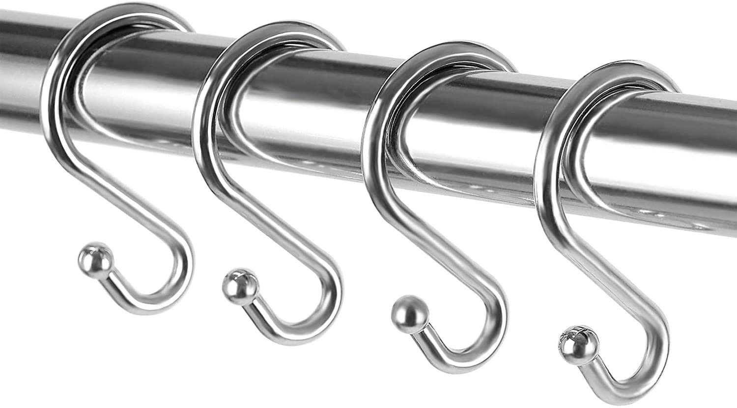 Photo 1 of 24PCS Metal Shower Curtain Hooks?Rust Resistant S Shaped Hooks Hangers for Shower Curtains, Kitchen Utensils, Clothing, Towels, etc.(Chrome)