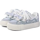 Y2K Cute Chunky Sole Kitten Lace Bow Aesthetic Shoes Platform Low Top Walking Sneakers for Women, Sweet and Fashionable Comfort