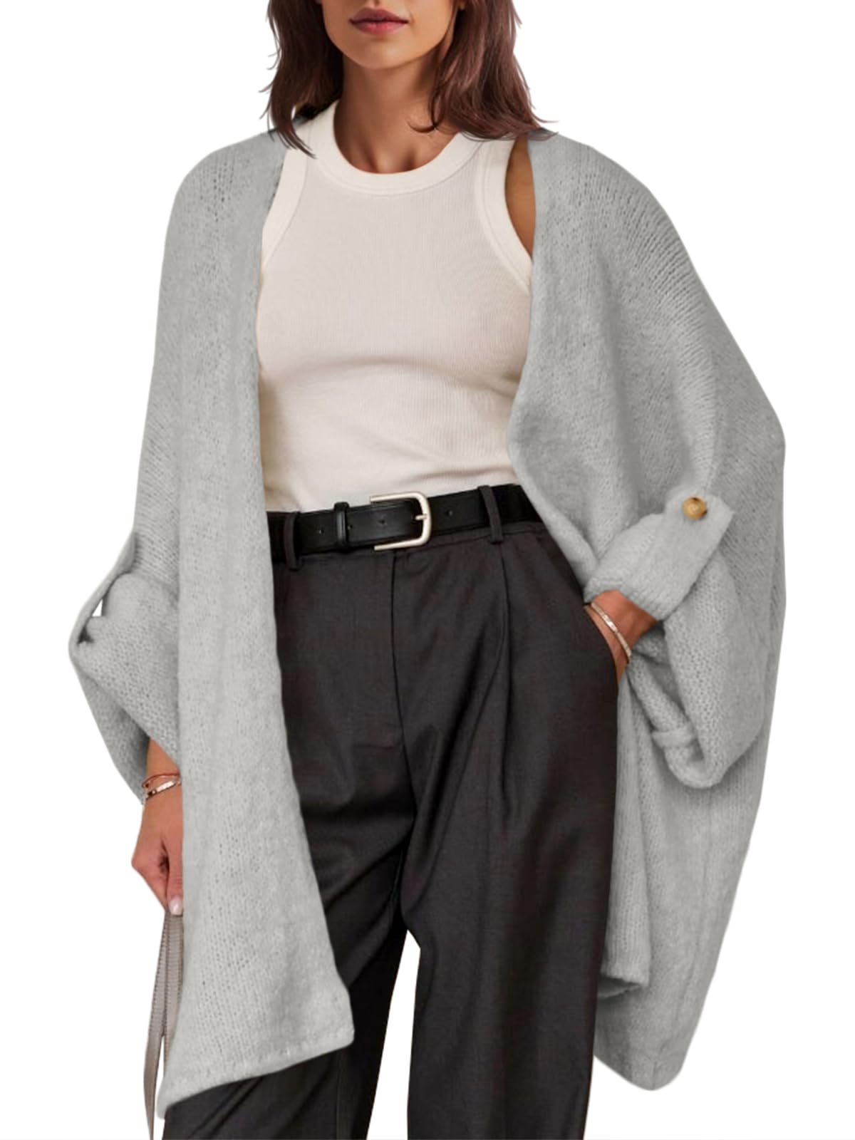 Photo 1 of Saodimallsu Womens Oversized Long Cardigan Sweaters Casual Open Front Chunky Knit Slouchy Fall Trendy Sweater Coats