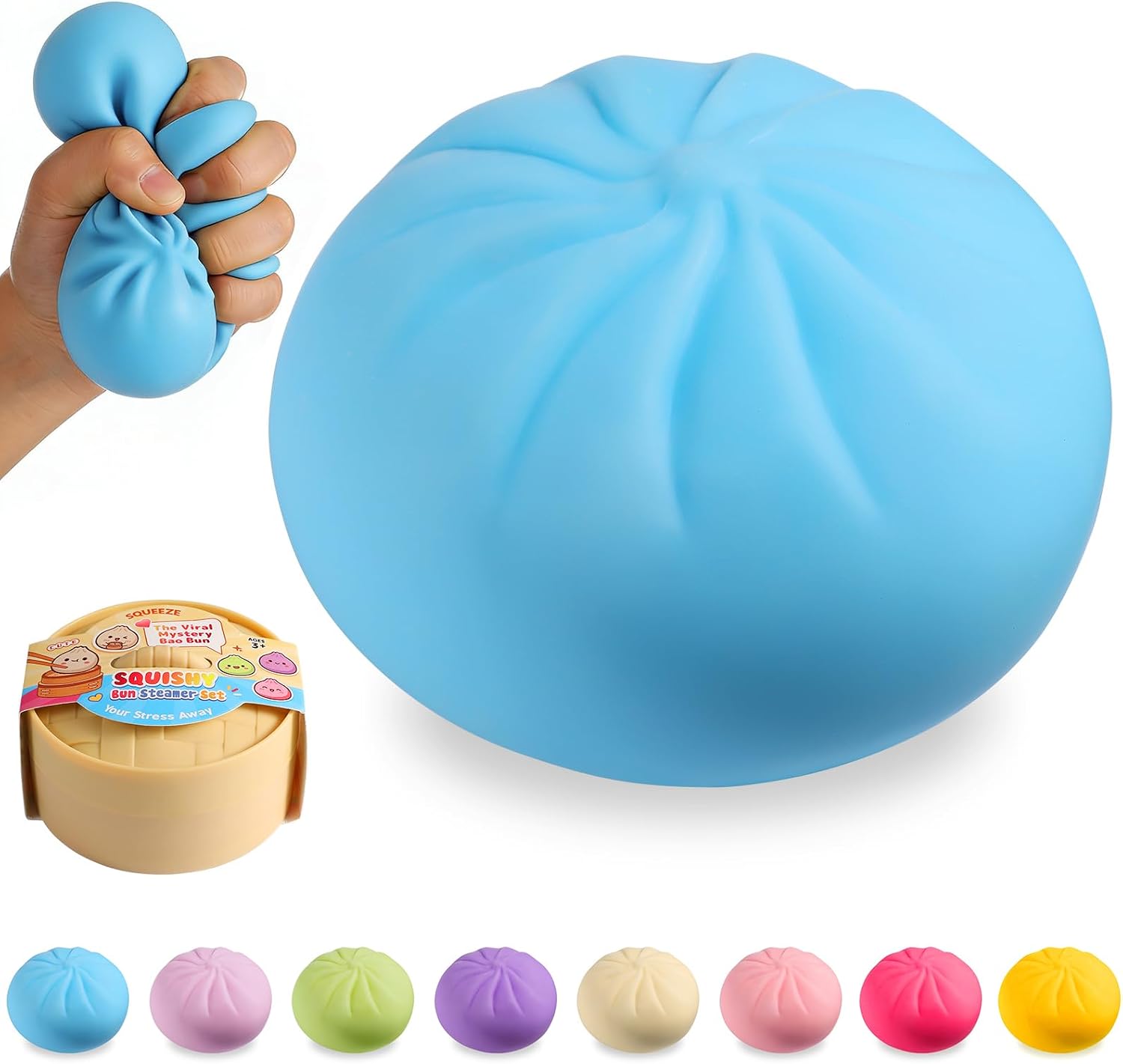 Dumpling Squishy Mystery Box, Viral Squishy Dumpling Toy, Bao Bun Food Squeeze Stress Relief Fidget Toys for Holiday & Birthday Gifts (Blue)