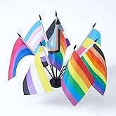 ZXvZYT Rainbow Pride Flag Set Rainbow Desk Flag Small Mini Gay LGBT Office Table Flags with Stand Base Party Decorations