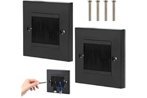 2 Pack 2-Gang Brush Wall Plate with Mounting Bracket Cable Pass Through Wall Cover Black for TV HDMI Ethernet Cable Managemen
