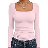 Trendy Queen Womens Cropped Long Sleeve Top - Square Neck Y2K Going Out & Workout Shirts, Soft Stretchy Fit