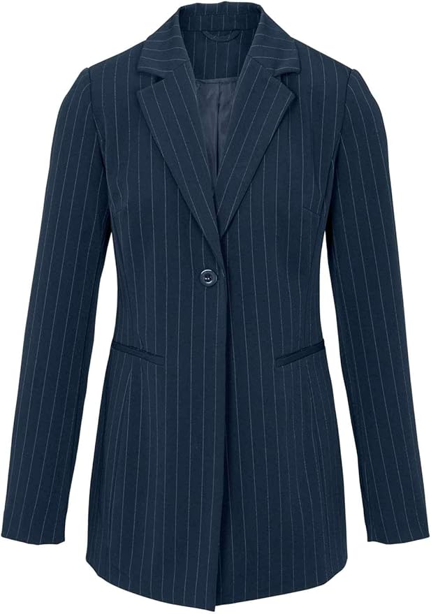 Heine Damen-Nadelstreifen-Hosenanzug mit Longblazer, Marine-Ecru (40 ...