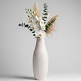 hjn Hand-Glazed White Ceramic Vase - 13.8" H Modern Decorative Centerpiece Vase for Fresh/Dried Flowers, Home Decor for Living Room Bookshelf Mantel | Wedding Housewarming Gift