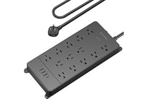 TROND Surge Protector Power Bar with USB C, 4000 Joules, ETL Listed, 13 Widely Spaced Outlets, 5ft Flat Plug Extension Cord I