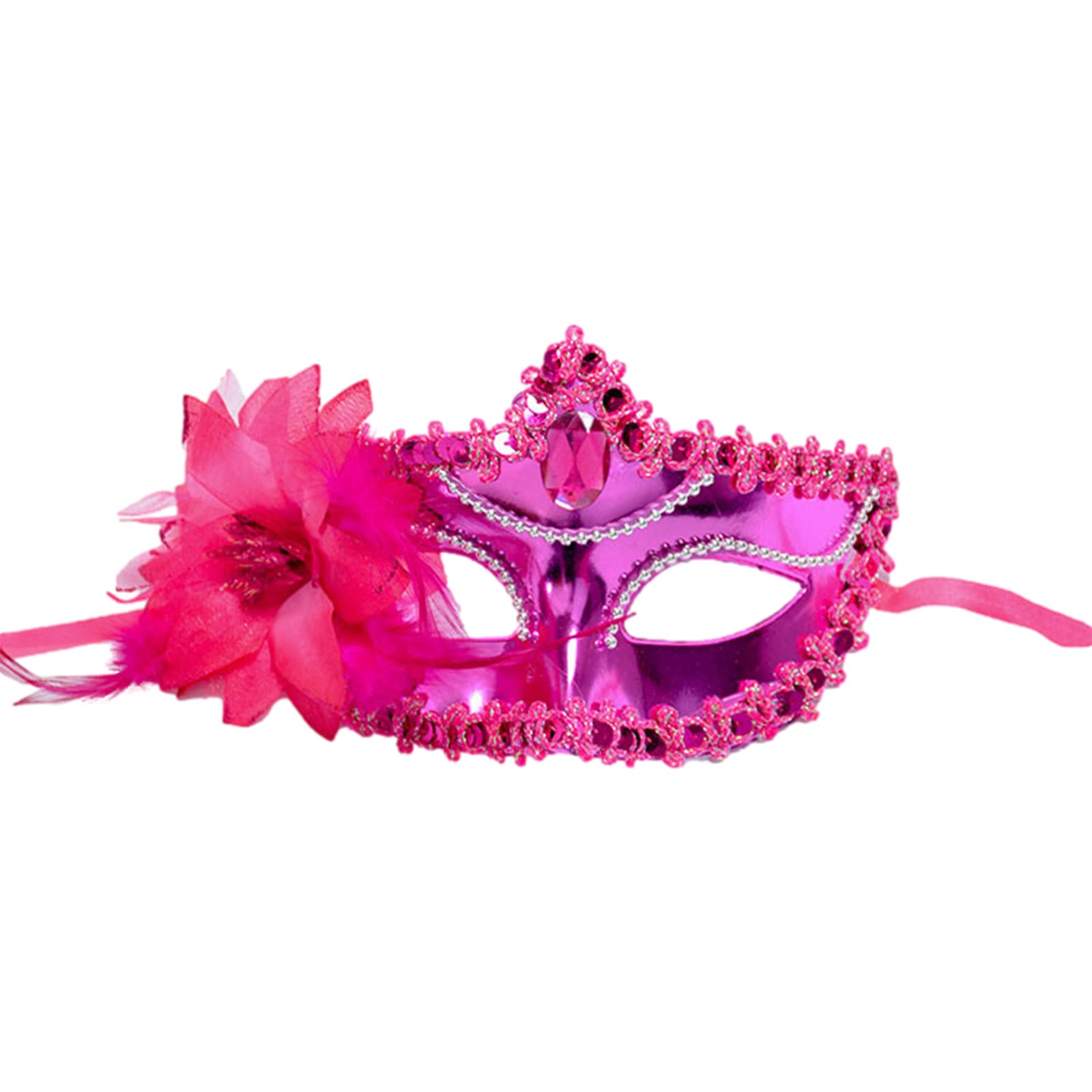 Jamron Women's Fancy Costume Mask with Rhinestones/Feather for Masquerade Party Ball Halloween Carnival Fuchsia SN070310