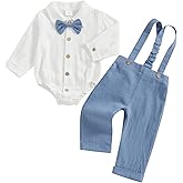 SYOKUP Newborn Infant Baby Boy Outfits Suit Bowtie Dress Romper+Suspender Overalls Pants Set Gentleman Wedding Clothes Formal