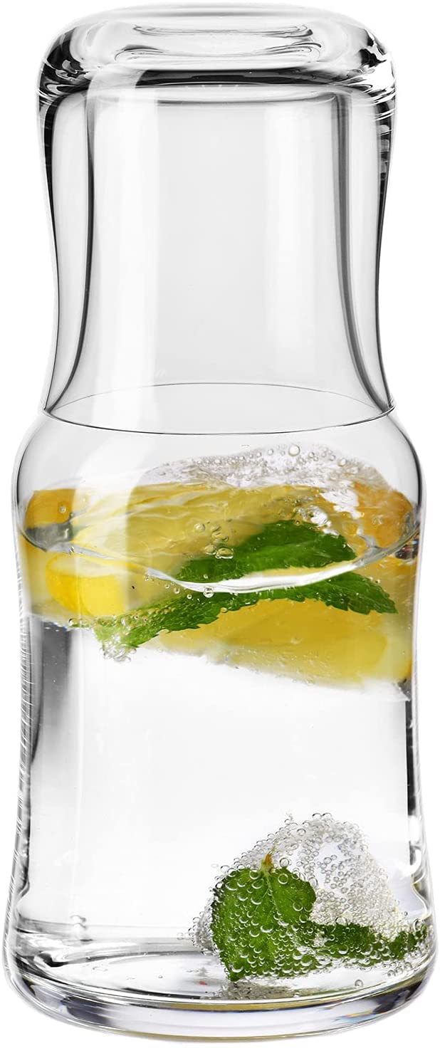 KROSNO Water Pitcher Jug Drinking Night Set | Set of 2 Pieces | 600 & 200 ML | Splendour Collection | Bedside Table Clear Water Bottle, Bathroom Set | Home, Bar, Events & Parties | Dishwasher Safe