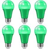 6 Pack 9W 120V E26 Base A19 LED Colored Light Bulb, 60W Equivalent Green LED Lights for Party Christmas Decor and Halloween L