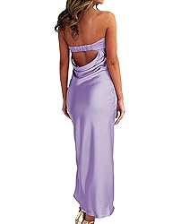 Realtix Satin Silk Backless Tube Tops Maxi Dress