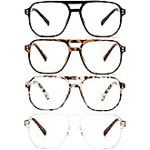 KoKoBin Aviator Reading Glasses for Women Men,4 Pairs OversizedBlue Light Blocking Spring Hinge Readers