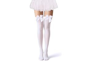 Parma77 Women's Satin Bow Stockings, Thigh High Stockings with Bows Over The Knee Socks, Thigh High Over Knee Stocking