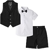 LOLANTA Boys Vest Tuxedo Suit Wedding Ring Bearer Outfits 4PCs Dress Clothes Vest Shirt Shorts Bow Tie