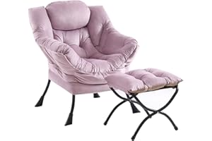 Furlide Lazy Chair with Ottoman, Modern Chair with Folding Footrest, Lounge Accent Chair, Comfortable Reading Chair (Light Purple)