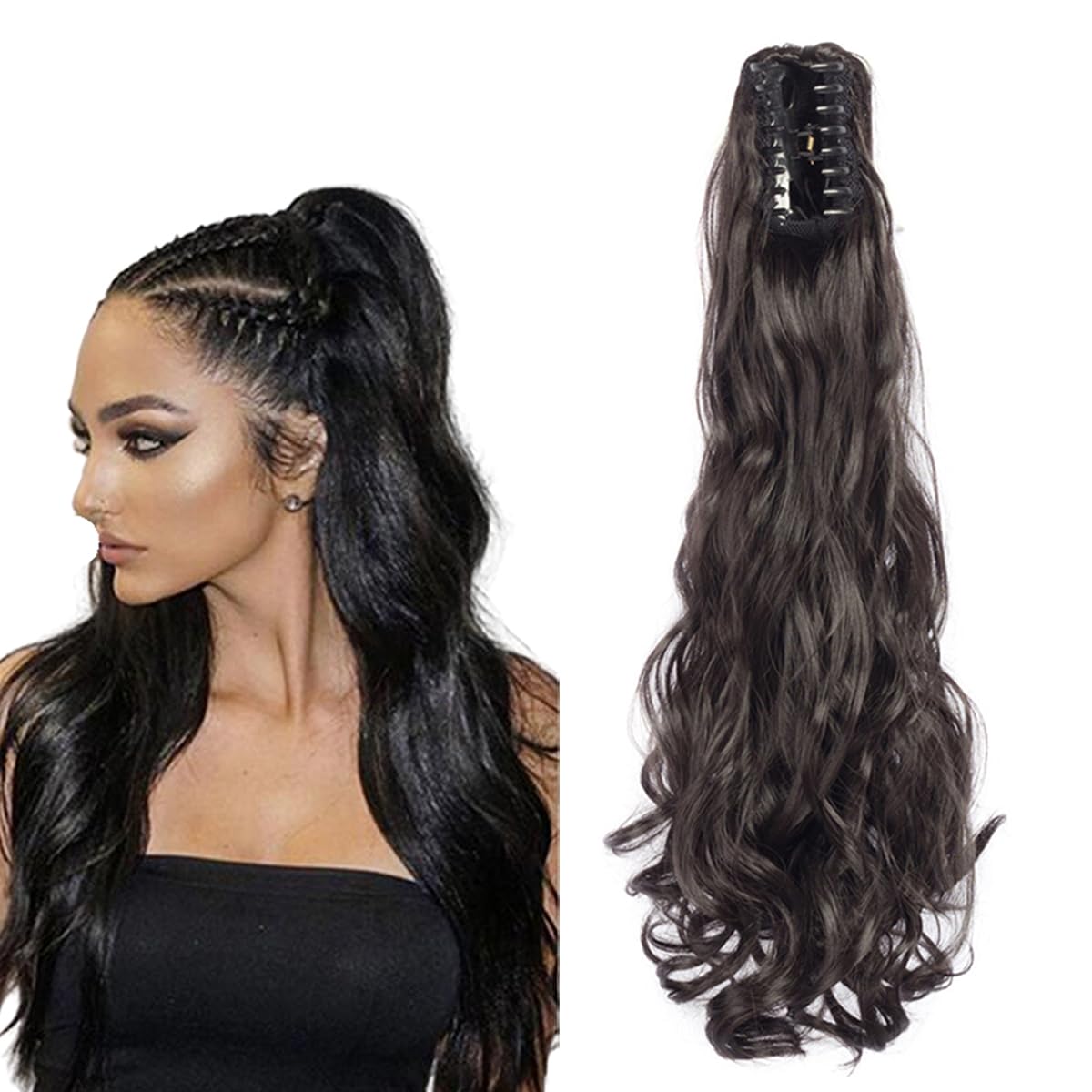prinfantasy Halo Hair Extension Clip in Ponytail Extension Curly Synthetic Fake Hair Pony Tail Pre Stretched Natural Colorful Hair Pieces for Women Girls 1PCS,GBMW002