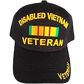 Disabled Vietnam Veteran Baseball Cap, Military Service Ribbon, Black with Gold Letters