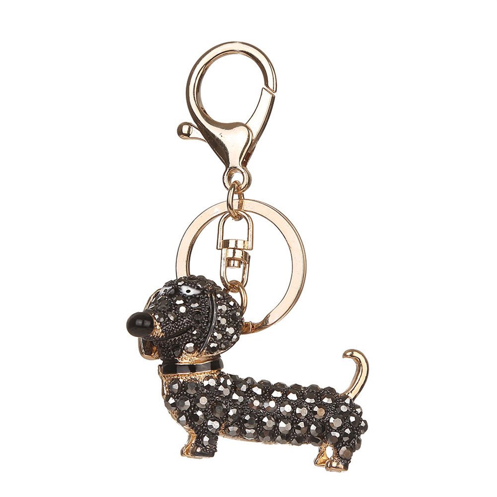 Crystal Dog Keyring Decorative Pendant Keychain for Handbag and Car Trinket Souvenir (Black)
