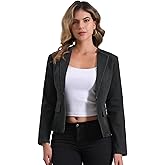 Allegra K Womens Jean Jacket Collarless Long Sleeve One Button Lightweight Denim Blazer Cropped Denim Jacket