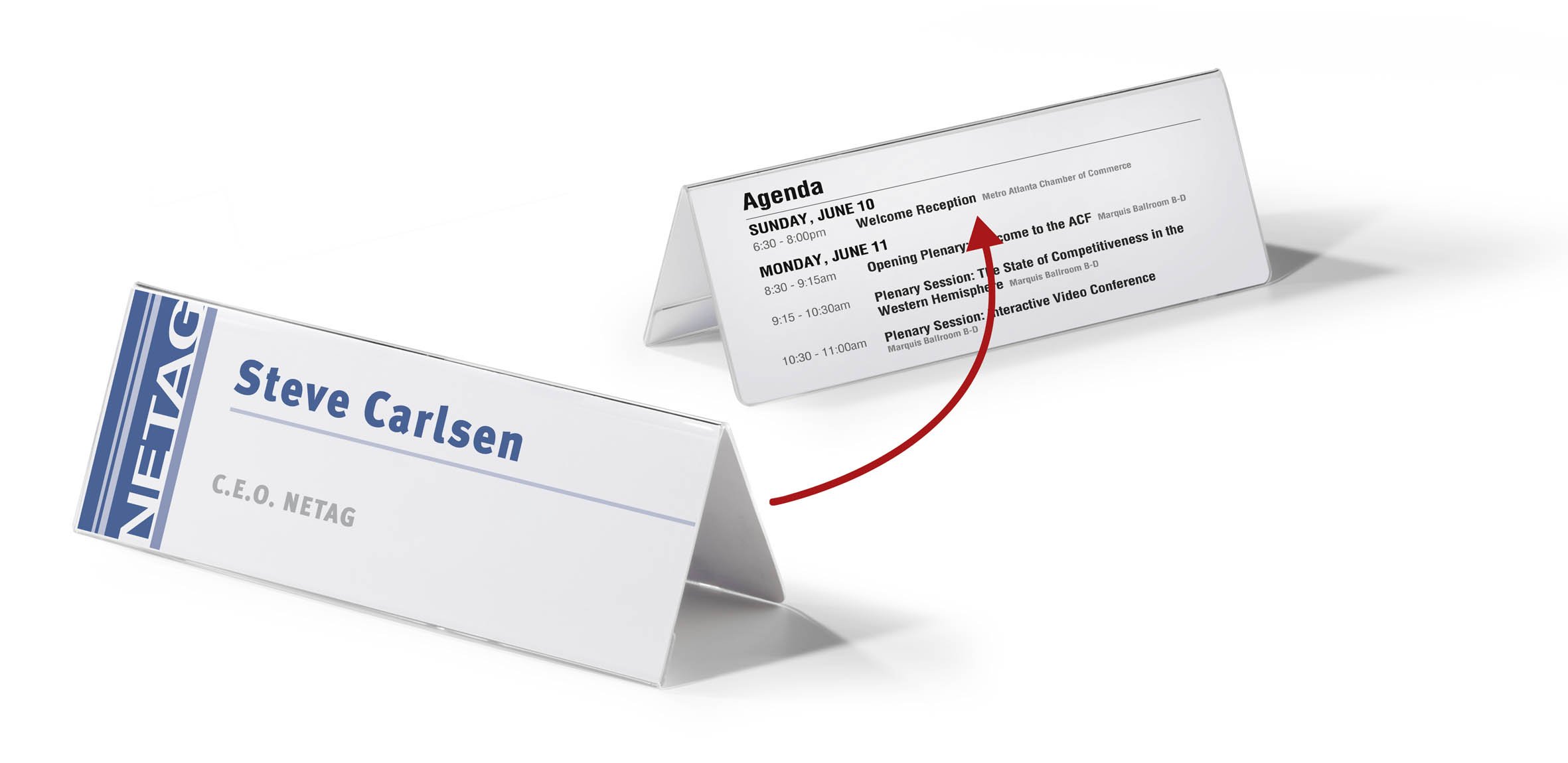 Durable Table Place Name Holder For 61/122 x 210mm Card - Made From Strong Crystal Clear Acrylic - Perfect For Conferences, Seminars, Reception Desks, etc.