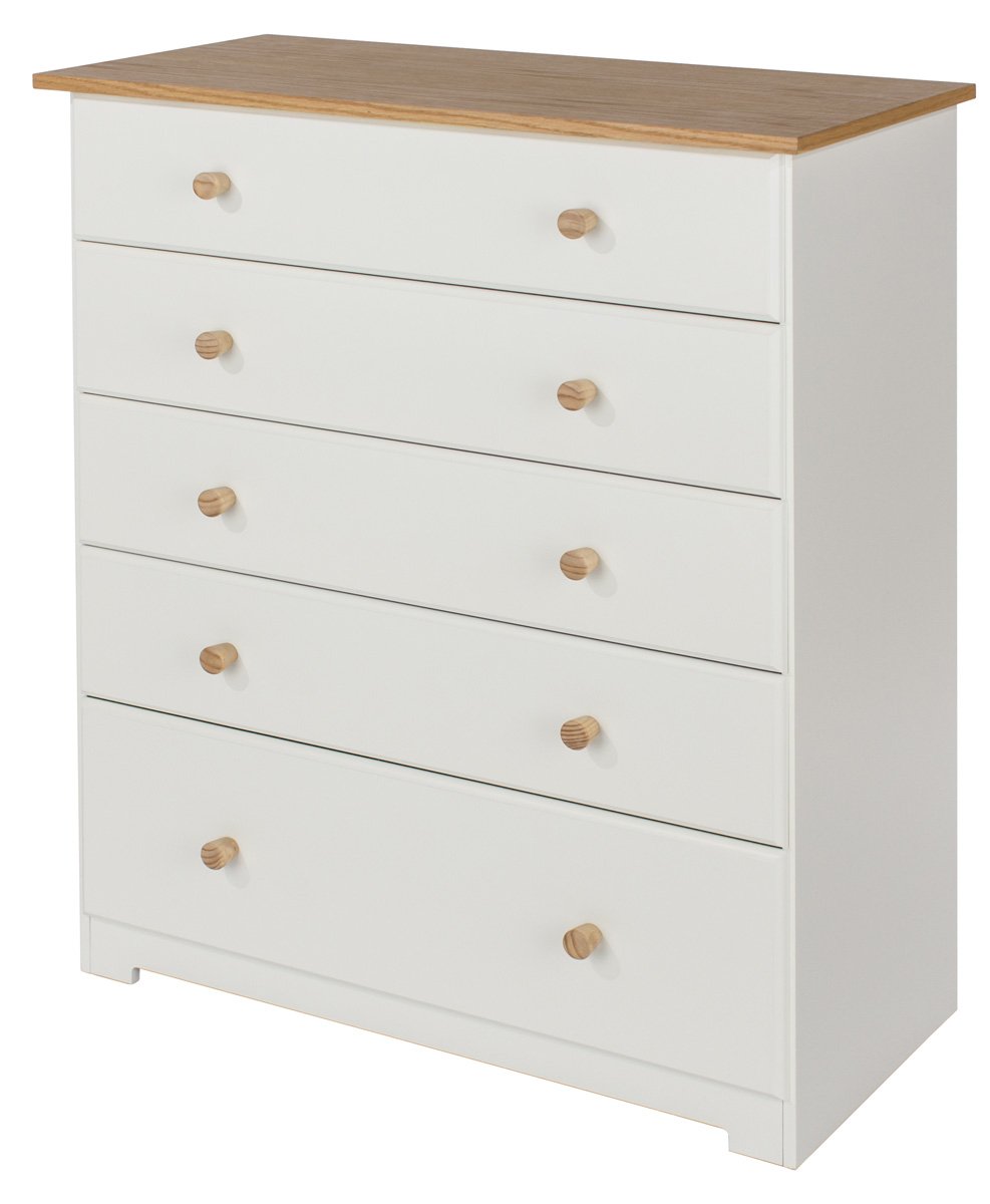 Core Products, Colorado 5 Drawer Chest, White with Oak Vaneer Top