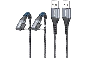 SUNGUY Right Angle USB C Cable 1FT [2 Pack], 90 Degree USB A to USB C Charger Cable Fast Charging Data Transfer Braided for i