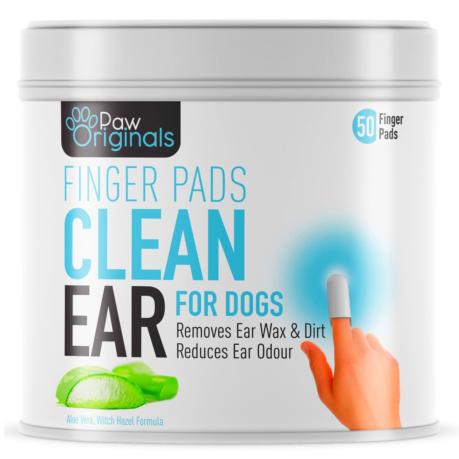 Dog Ear Wipes - Finger Pads | Stop Itching - Remove Dirt, Wax & Clean Dirty Ears Easily | Aloe Vera & Witch Hazel Infused | 50 Dog Ear Cleaning Finger Wipes For Easy Cleaning Of Dogs Ears | UK BRAND