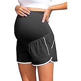 Maacie Maternity Shorts Double Layer 2 in 1 High Waist Athletic Shorts with Pockets