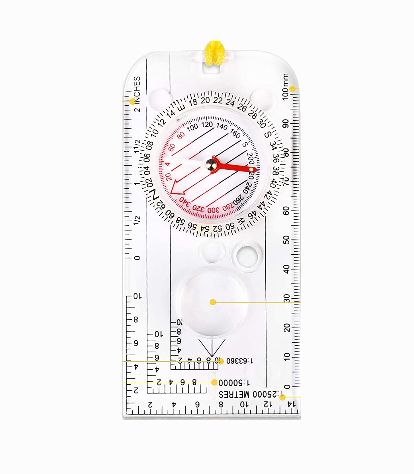 Shiwaki Navigation Compass, ABS Plastic, Adjustable Declination, Waterproof, Lightweight, Map Ruler, Magnifying Glass for Hiking, Trekking, Climbing, Sailing