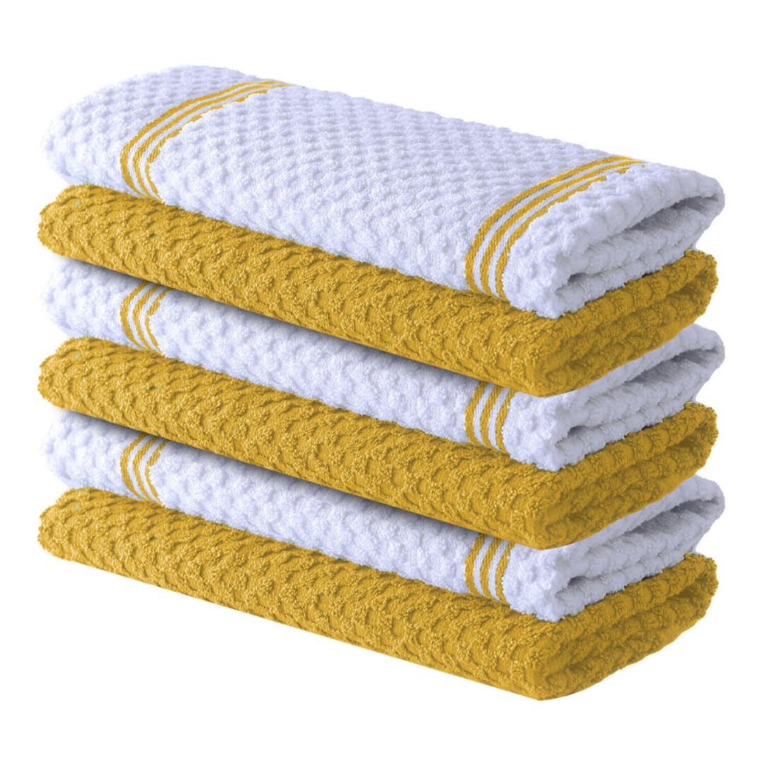 Infinitee Xclusives Premium Tea Towels | Pack of 6 | 100% Cotton |38 x 64 cm| Ultra Soft & Highly Absorbent Terry Dish Towels for Kitchen, Bar & Daily Household Cleaning Use |Radiant Yellow|