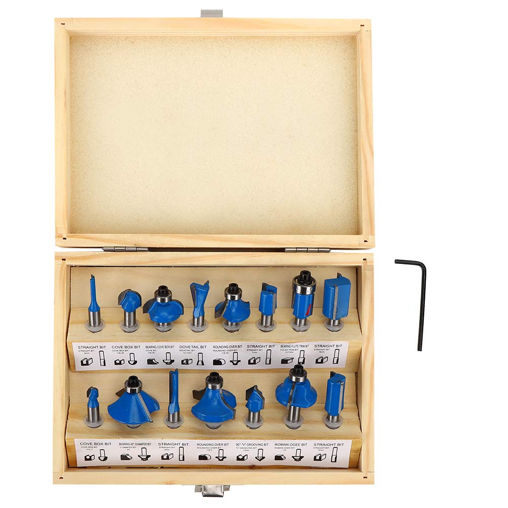 1/4 Router Set, 15PCS 1/4 Inch Shank Tungsten Carbide Router Bit Set, YG8 Tungsten Carbide Blade Woodworking Milling Cutter Tools for Doors, Tables, Shelves, Cabinets, DIY Wood