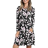 LONGYUAN Womens Dress Long Sleeve Knee Length Dresses Casual Fall Dress with Pockets Trendy 2026