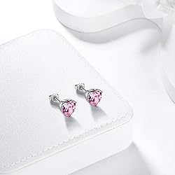 Pink Hearts Studs Earring Women 925 Sterling Silver