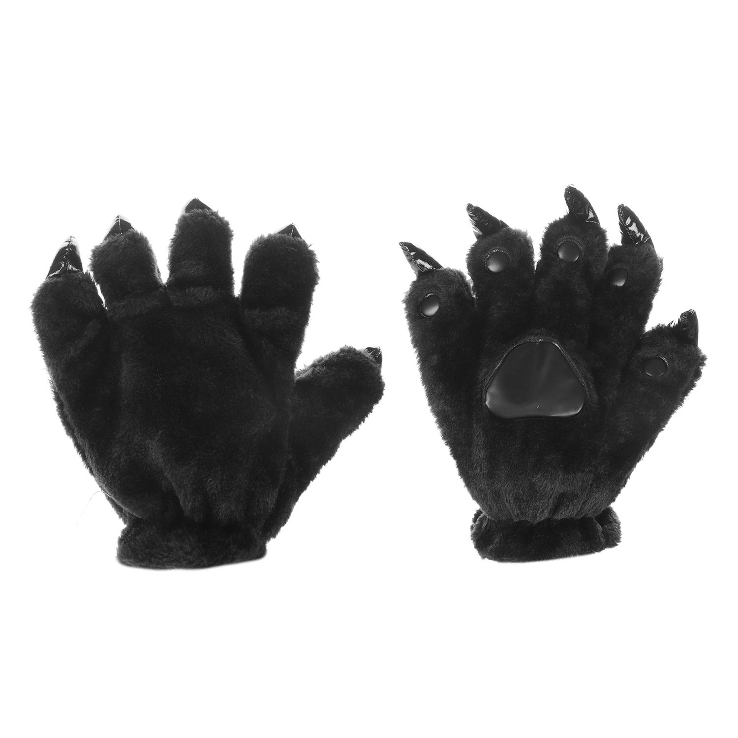 Qchomee Adult Wolf Paw Claw Gloves Hairy Hands Gloves Cute Dinosaur Paw Winter Warm Plush Gloves for Cosplay Fancy Party Role Play Christmas Halloween Carnival Party Gifts