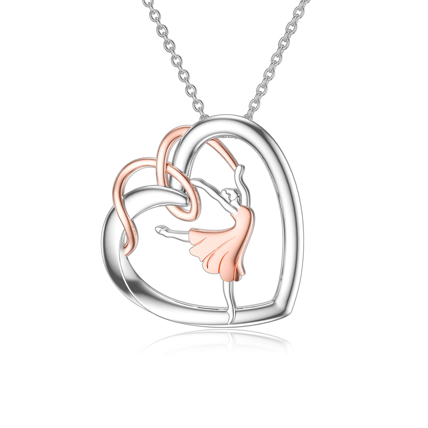 ROMANTICWORK Heart Necklace 925 Sterling Silver Ballet Dancing Girl Necklace Ballerina Pendant Jewellery Birthday Christmas Gifts for Women Girls Wife Mum