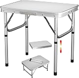 Lucn 2FT Folding Camping Table 60x45 cm Aluminum MDF Top 2-Height