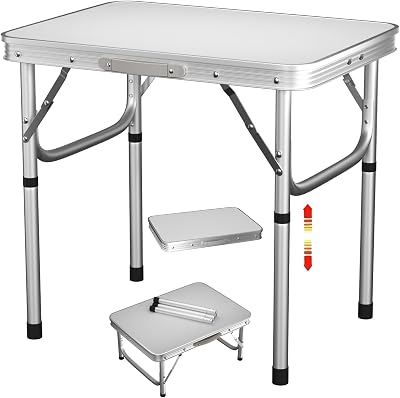 Lucn 2FT Folding Camping Table 60x45 cm Aluminum MDF Top 2-Height