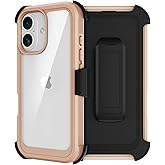 RubCase for iPhone 17 Case, Full Body Phone Case with Built-in Screen Protector & Belt Clip Holster, Military Grade Drop Protection Rugged Cell Phone Cover for iPhone 17 6.3 inch (Clear Brown)