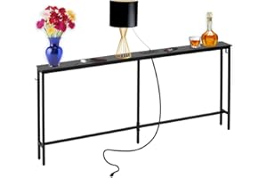 SUCRSIXBRO Console Table with Charging Station, 63" Narrow Sofa Table, Entryway Table with Outlets and USB Ports and Type-C Output,Easy Assembly,Living Room, Bedroom,Black