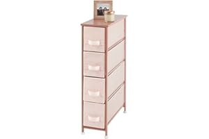 mDesign Narrow Dresser Storage Tower Stand with 4 Removable Fabric Drawers - Steel Frame, Wood Top Organizer for Bedroom, Entryway, Closet - Lido Collection - Light Pink/Rose Gold