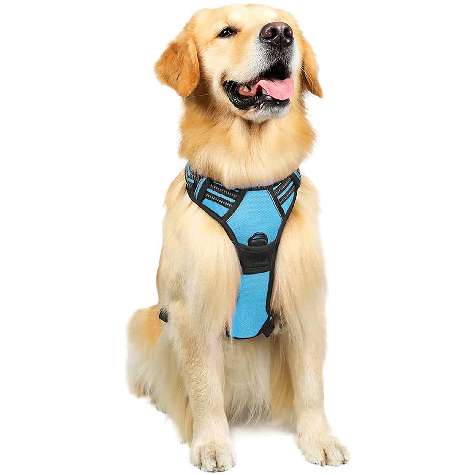 rabbitgoo Dog Harness Large Dog No Pull Pet Harness with 2 Leash Clips, Adjustable Soft Padded Pet Vest, Reflective No-Choke with Easy Control Handle for Training or Walking, Baby Blue, L