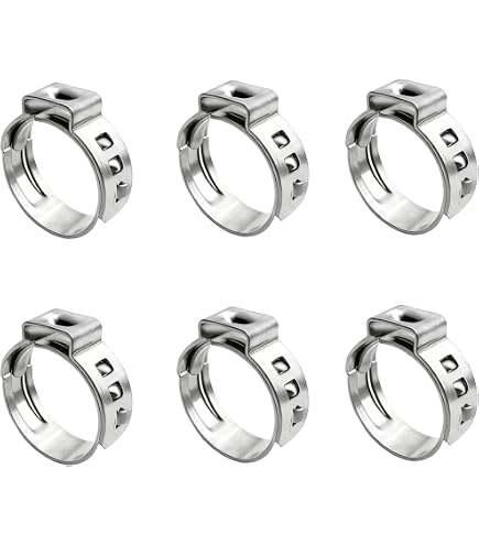 Mash King 16.2mm Stainless Steel Stepless Hose Clamp – 304 SS Single-Ear Crimp Ring, 50-Pack For Hoses & Fluid Lines