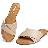 ATHMILE Sandals for Women 2026 Dressy Summer Flat Comfortable Fashion Beach Cute Ladies Slides Leather Casual Dress Women's Sandals Size 6-11