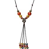 MINACHI Bohemian Flower Colorful Ceramic Beads Lariat Necklace, Tassel Beaded Jewelry, Gifts for Women