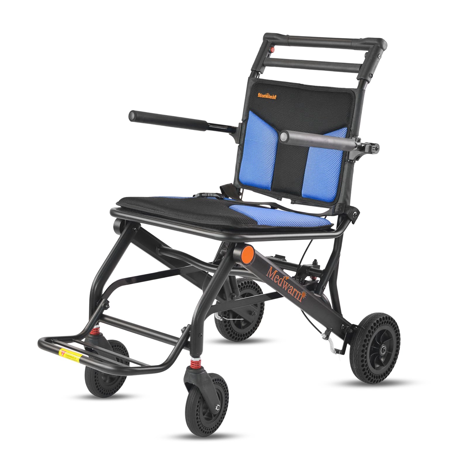 Medwarm ポータブルアルミ製 運搬用車いす ハンドブレーキ付き コンパクト車いす 超軽量折りたたみトラベル車いす 大人と子供向け (ブラックシート幅15.7インチ)商品画像