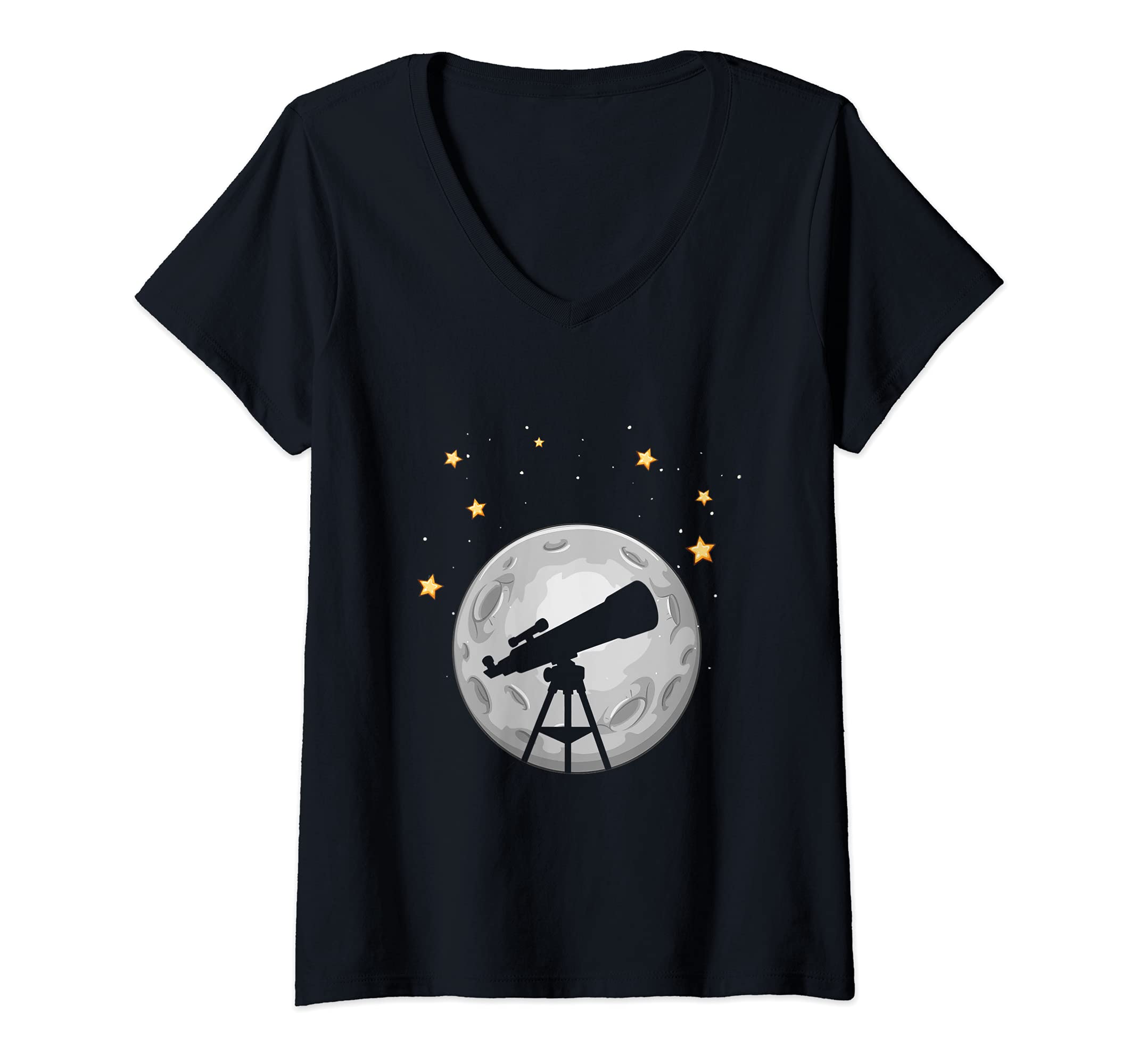 Womens Telescope Telescope Moon Stars Observing Astronomy Universe V-Neck T-Shirt